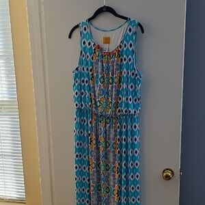 Ruby Rd. Sleeveless Teal and White Patterned Maxi Dress